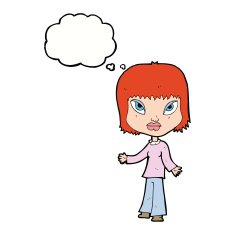 cartoon woman with open arms thought bubble N81