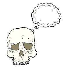cartoon spooky skull with thought bubble N123