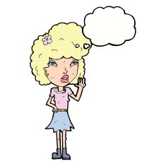 cartoon woman waving with thought bubble N276