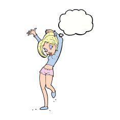 cartoon pretty woman dancing with thought bubble N17