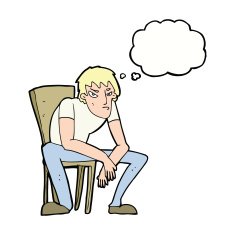 cartoon dejected man with thought bubble N8