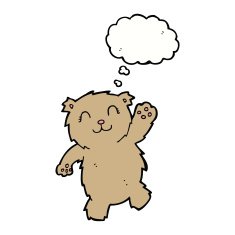 cartoon waving teddy bear with thought bubble N5