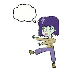 cartoon zombie girl with thought bubble N11