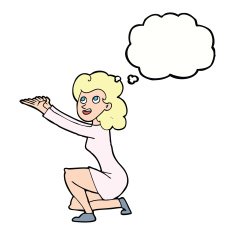 cartoon woman presentation gesture with thought bubble N9
