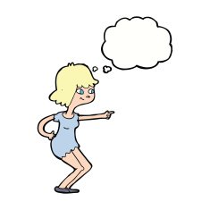 cartoon girl pointing with thought bubble N24