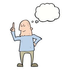 cartoon man pointing finger with thought bubble N5