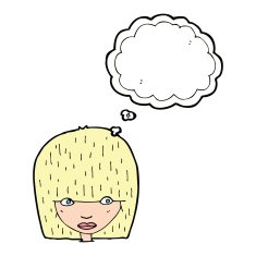cartoon female face staring with thought bubble N2