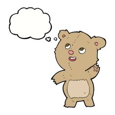 cartoon cute waving teddy bear with thought bubble