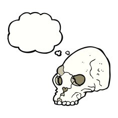 cartoon spooky skull with thought bubble N124