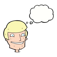 cartoon grinning man with thought bubble N73
