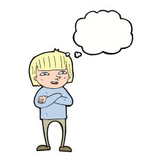 cartoon happy person with thought bubble N24