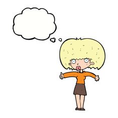 cartoon woman giving thumbs up symbol with thought bubble N53
