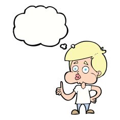 cartoon boy giving thumbs up with thought bubble N9