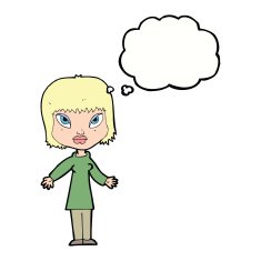 cartoon woman with open arms thought bubble N82