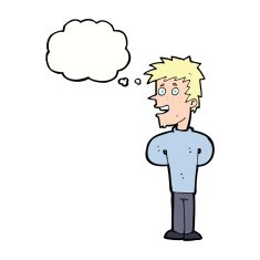 cartoon happy man with thought bubble N365