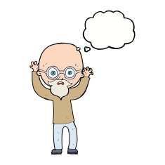 cartoon stressed bald man with thought bubble N9