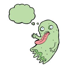 gross cartoon ghost with thought bubble N13