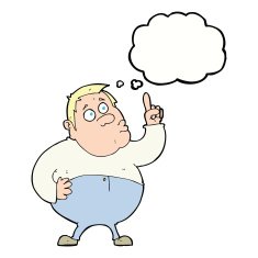 cartoon man asking question with thought bubble N40