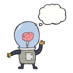 cartoon robot cyborg with thought bubble N7