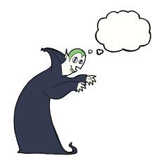 cartoon spooky vampire with thought bubble N8