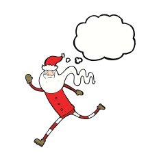 cartoon running santa with thought bubble N8