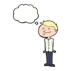 cartoon smiling man with thought bubble N24