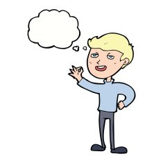 cartoon man making excellent gesture with thought bubble N8