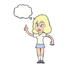 cartoon pretty woman with idea thought bubble N57