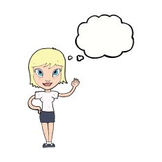 cartoon woman waving with thought bubble N278