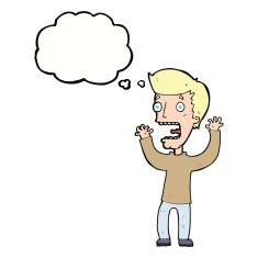 cartoon frightened man with thought bubble N68