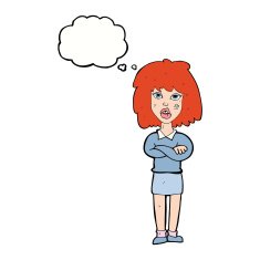 cartoon tough woman with folded arms thought bubble N9
