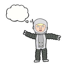 cartoon astronaut with thought bubble N95