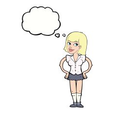 cartoon woman with hands on hips thought bubble N176