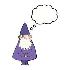 cartoon wizard with thought bubble N18