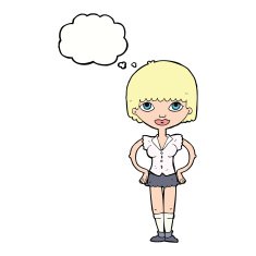 cartoon woman with hands on hips thought bubble N177