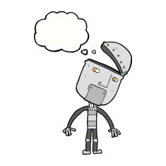 cartoon robot with thought bubble N135