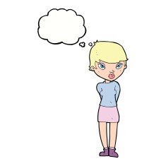 cartoon shy woman with thought bubble N38