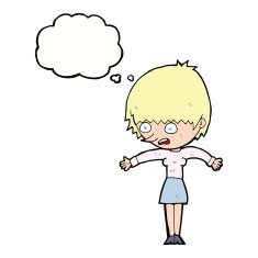 cartoon woman panicking with thought bubble N9
