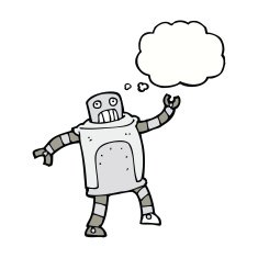 cartoon robot with thought bubble N136