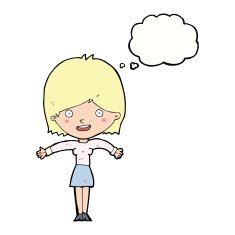 cartoon excited woman with thought bubble N108