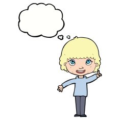 cartoon woman with idea thought bubble N200