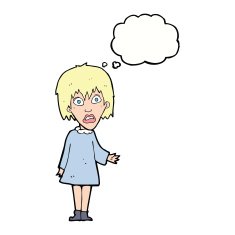 cartoon shocked woman with thought bubble N77