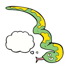 cartoon hissing snake with thought bubble N15