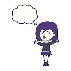 cartoon vampire girl with thought bubble N183