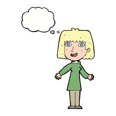 cartoon happy woman with thought bubble N207