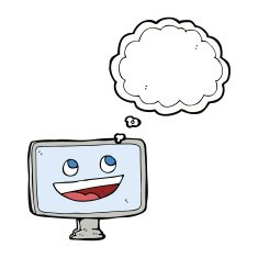 cartoon computer screen with thought bubble N9