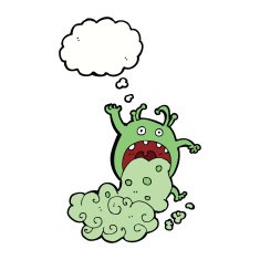 cartoon gross monster being sick with thought bubble N8
