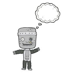 cartoon funny robot with thought bubble N59