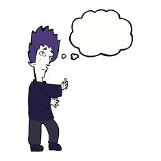 cartoon vampire with thought bubble N102