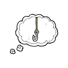 cartoon hook with thought bubble
